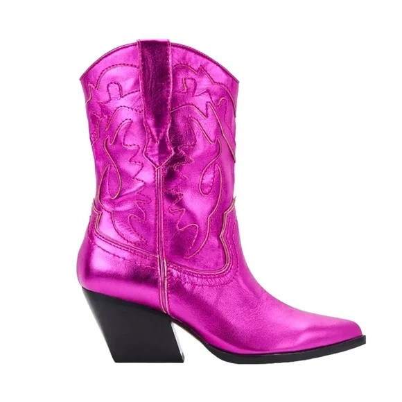 DOLCE VITA* Electric Hot Pink Metallic Leather Women's Landen Western Booties - Picture 3 of 8